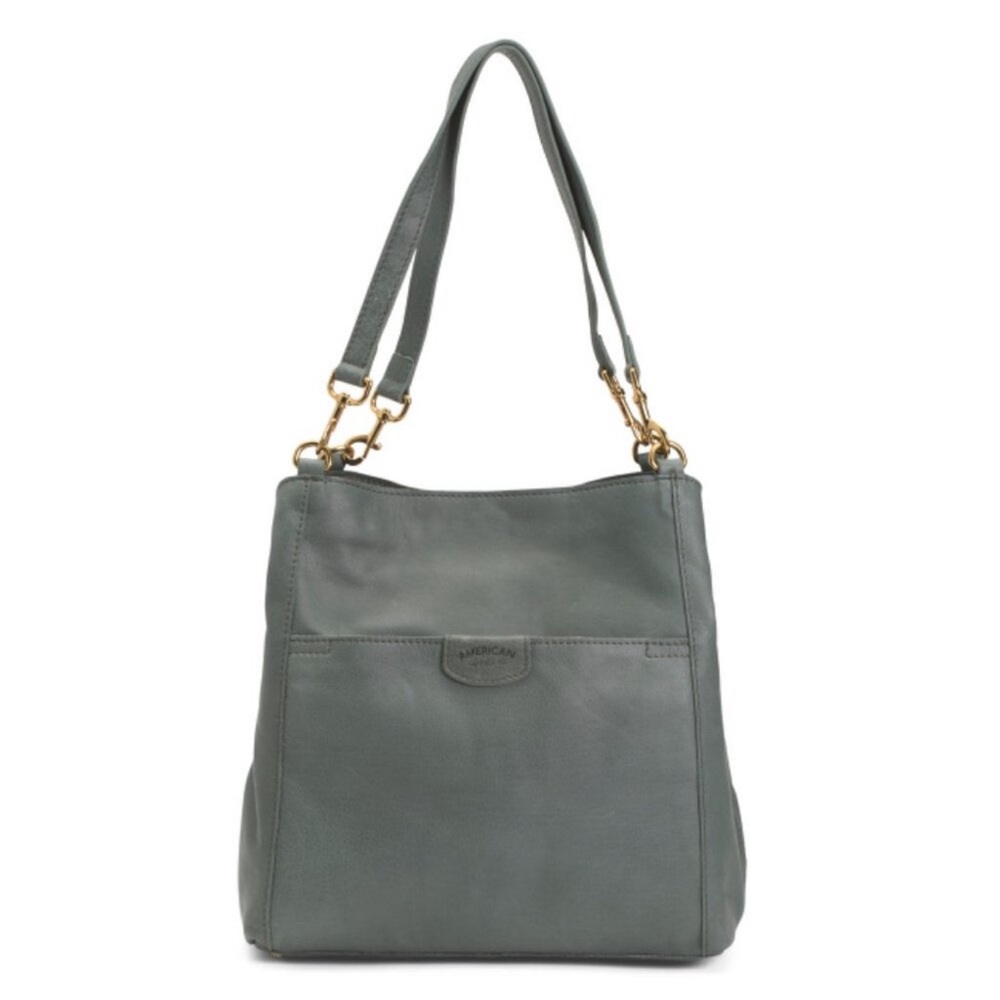 AMERICAN LEATHER CO. sage Leather Austin Triple Entry Bucket Bag